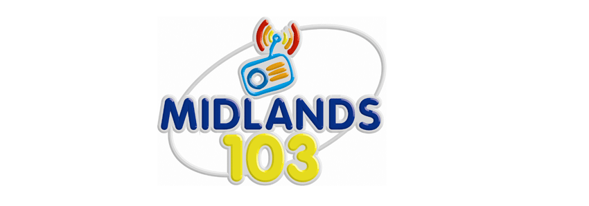 A logo featuring the words 'midlands 103' in blue and yellow, with a graphical element of a radio and flames above, likely indicating broadcasting or 'hot' music/talk radio for F | FCE Scan